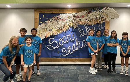 Each year at Bauder Elementary, Ms. Griffin, the school Art Teacher, begins the year with a group project that symbolizes our united identity as the Bauder Seahawks.